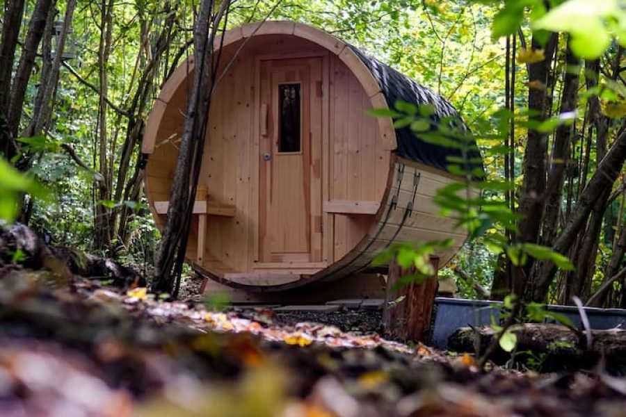 Cabana em clareira com forno e galinhas