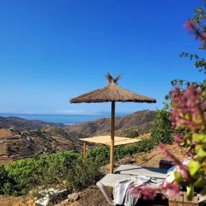 O estúdio na Finca la Vida com vista para o mar